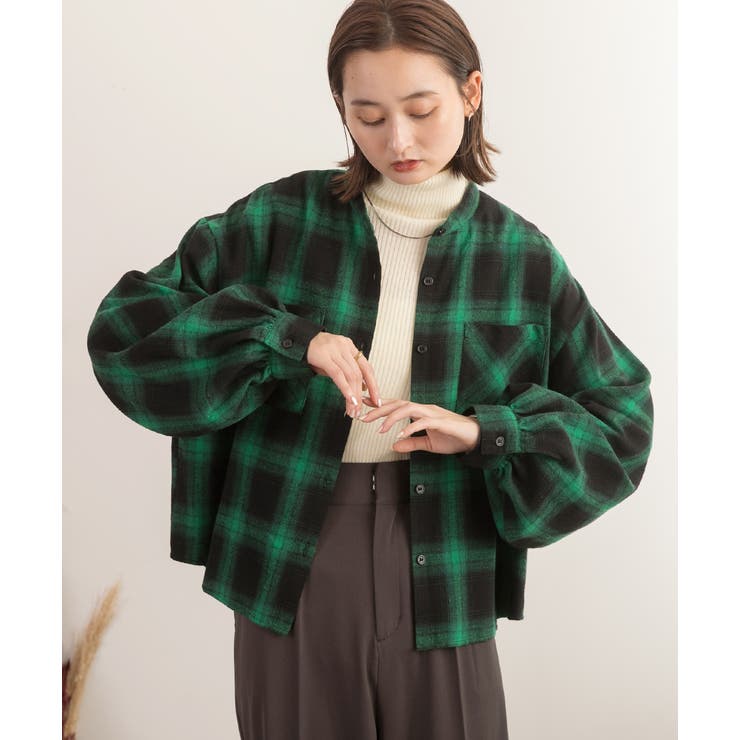 ポケット付き バンドカラーチェックシャツ | ad thie | 詳細画像6 