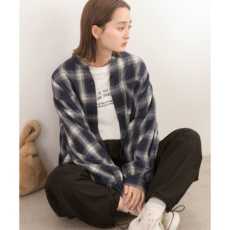 ポケット付き バンドカラーチェックシャツ | ad thie | 詳細画像9 