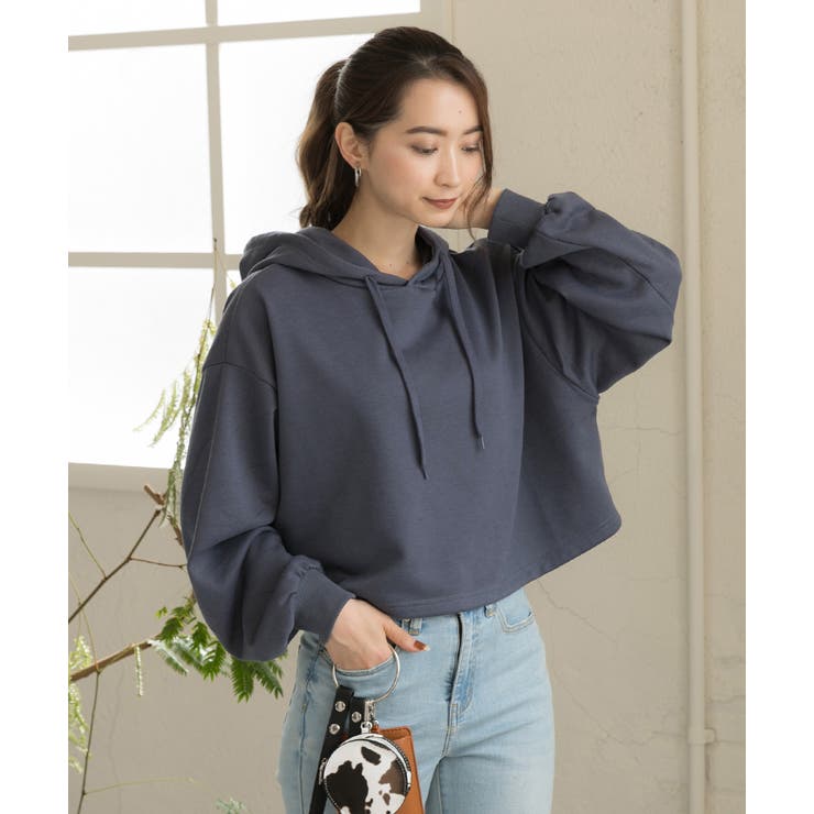 裏毛ショート丈フーディー パーカー トレーナー[品番：ADEW0000715