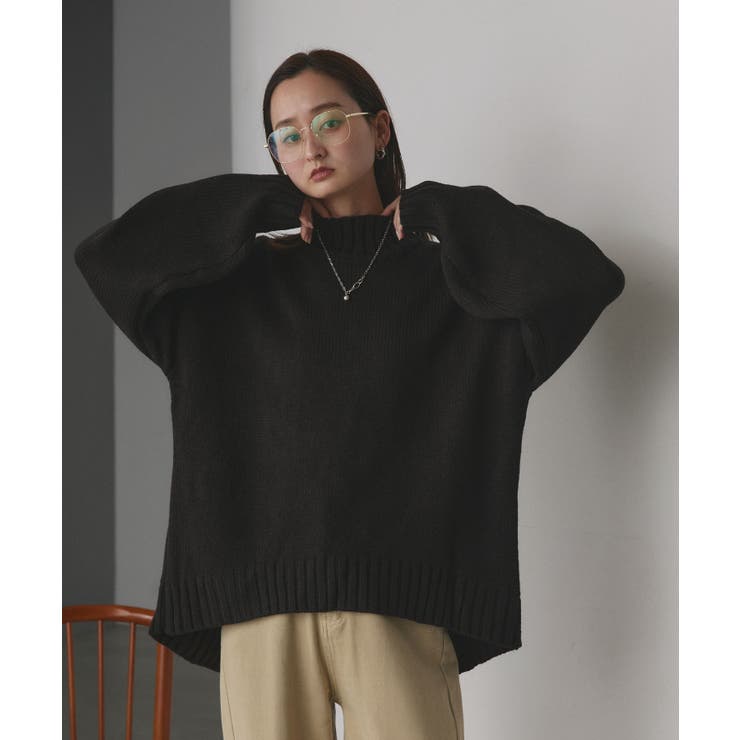 後スリット ニット モックネック[品番：ADEW0000634]｜ad thie