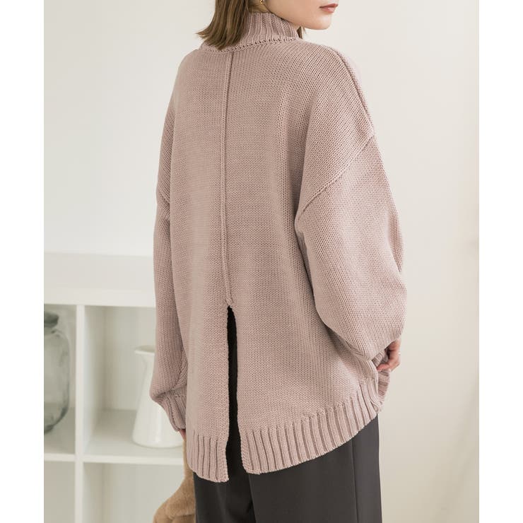 ピンクベージュ１ | 後スリット ニット モックネック | ad thie