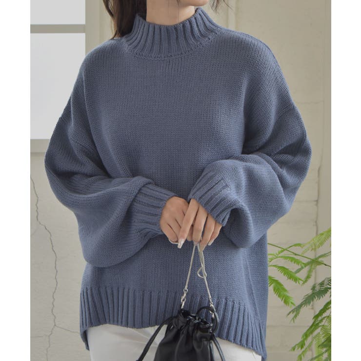 後スリット ニット モックネック[品番：ADEW0000634]｜ad thie