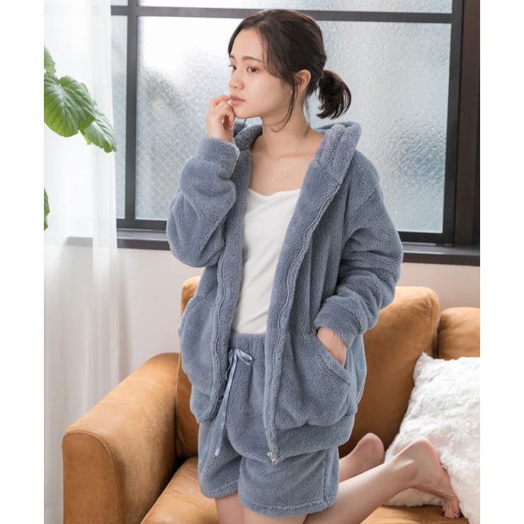 パーカー＋ショートパンツのルームウェアセット ボアパーカー ショートパンツ ルームウェア[品番：ADEW0000689