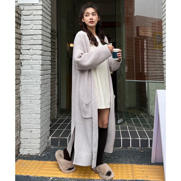 ニットカーディガン パッチポケッ トロング リブ スリット | ad thie | 詳細画像7 