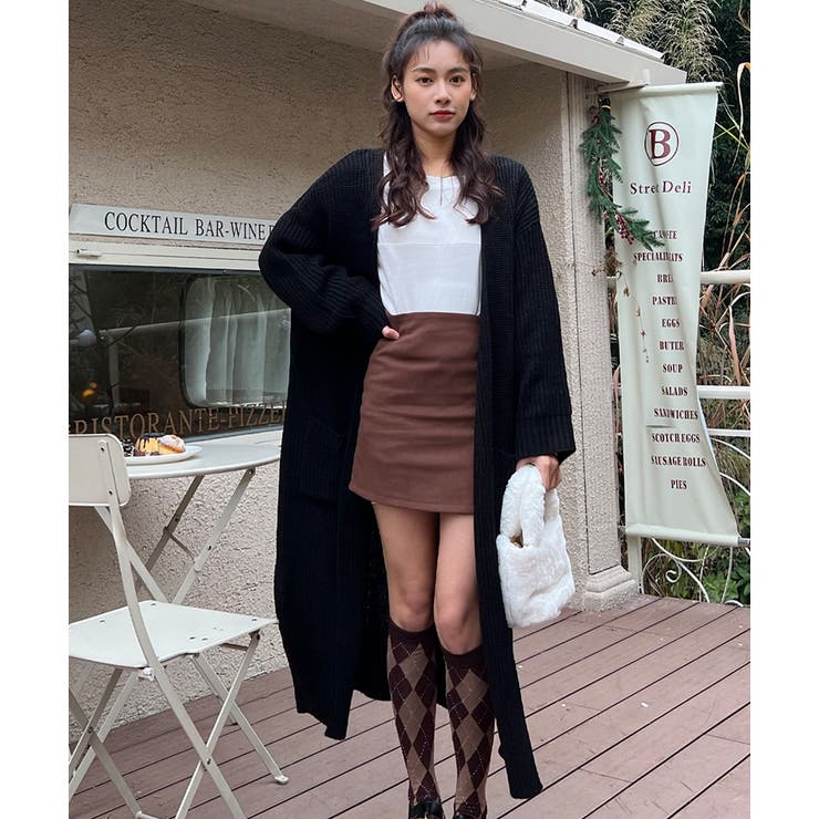 ブラック | ニットカーディガン パッチポケッ トロング リブ スリット | ad thie