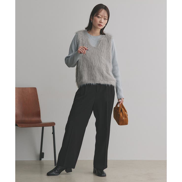 ストレートパンツ センタープレス タック カラー ポケット 後ろゴム | ad thie | 詳細画像8 