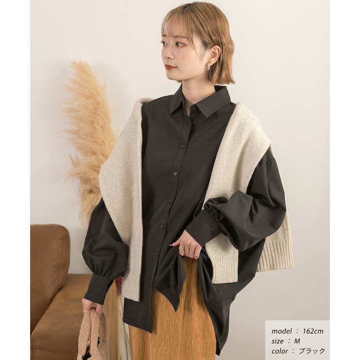 ブラック | ピーチ起毛 ビックカラーシャツ | ad thie