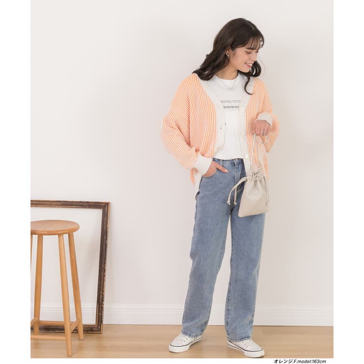 ニットカーディガン ストライプ パステル Vネック ゆったり | ad thie | 詳細画像13 