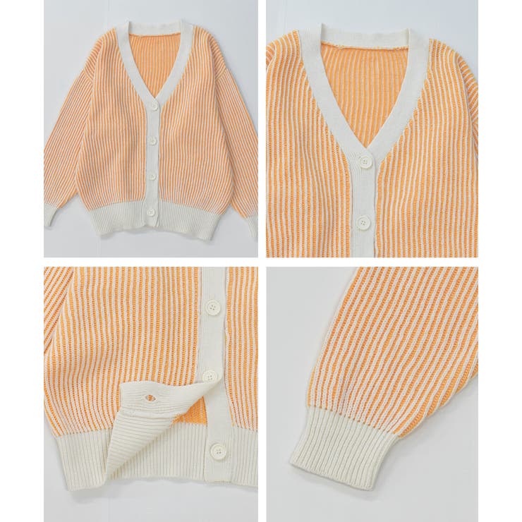 ニットカーディガン ストライプ パステル Vネック ゆったり | ad thie | 詳細画像21 