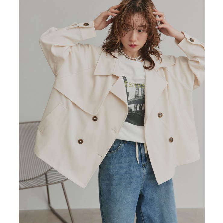 トレンチコート ショート ラグラン ボタン ポケット | ad thie | 詳細画像6 