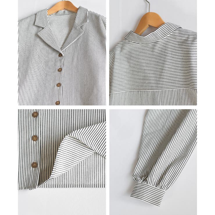 ストライプジャケット ショート ヒッコリー オープンカラー 袖