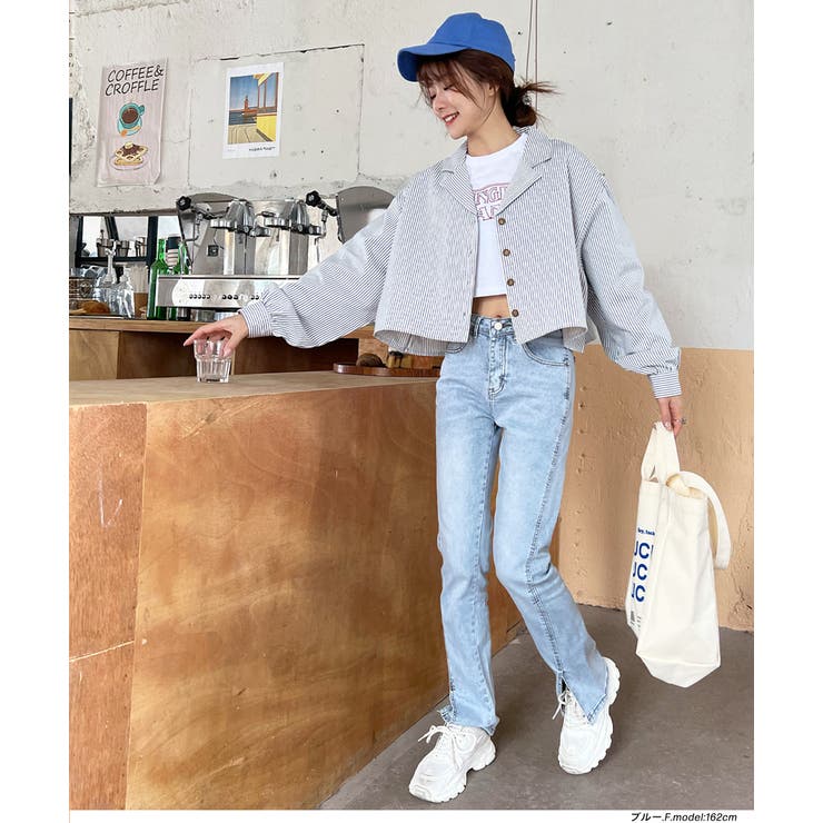 ストライプジャケット ショート ヒッコリー オープンカラー 袖