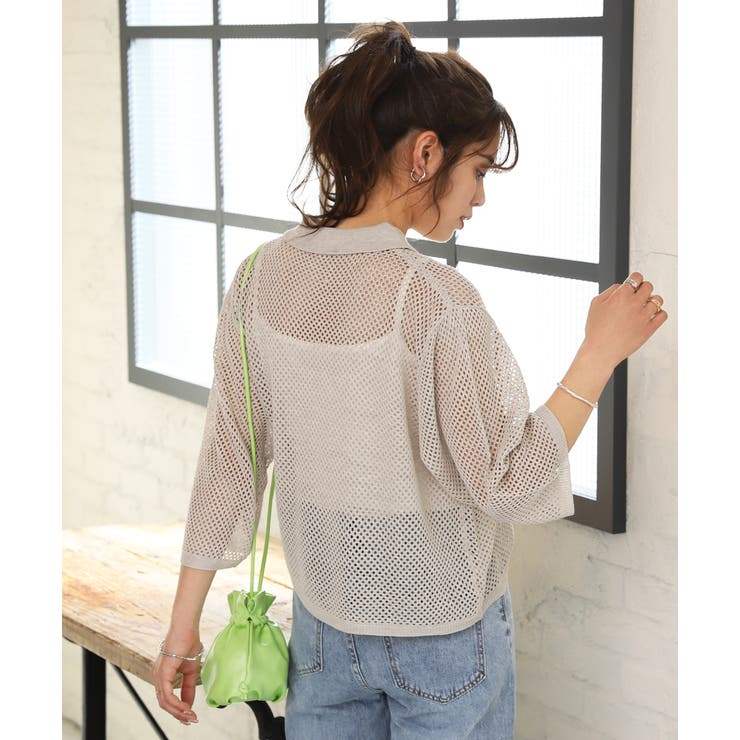 メッシュポロ ニット ショート丈 七分袖[品番：ADEW0003511]｜ad thie