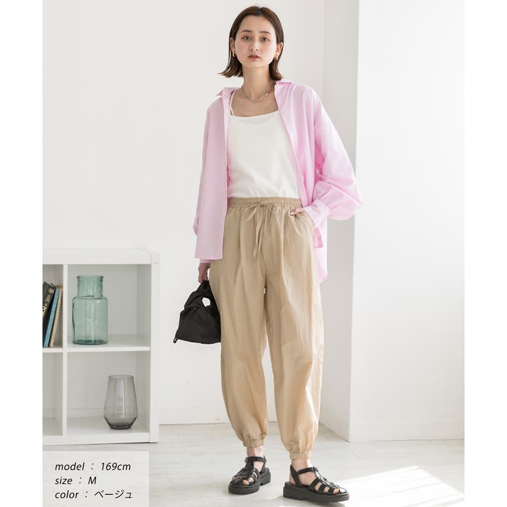 ワッシャー加工・タック ナイロンジョガーパンツ | ad thie | 詳細画像11 