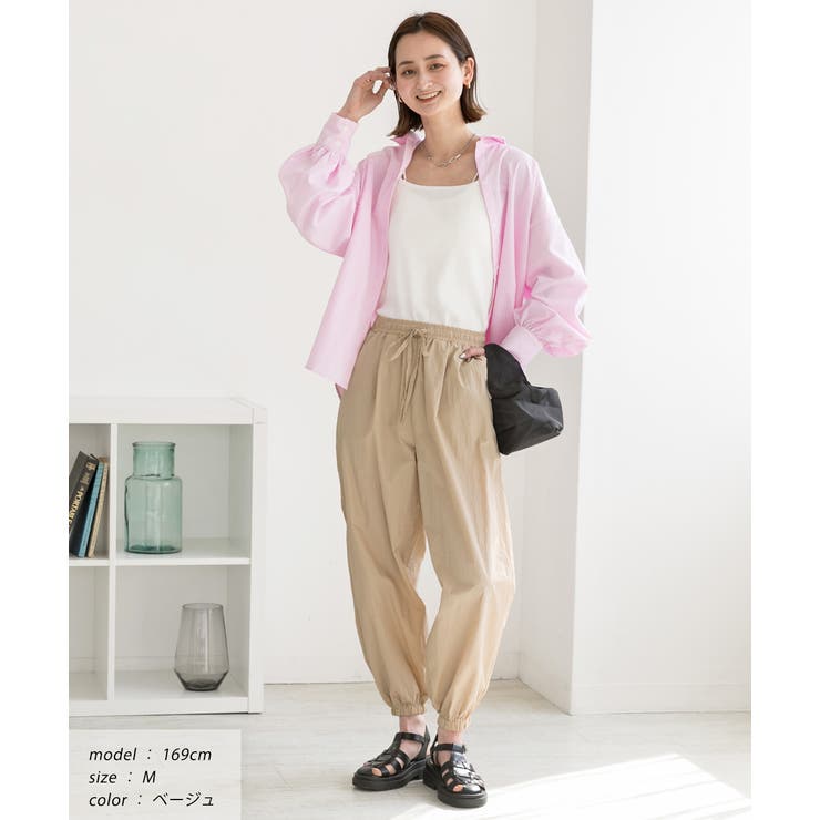 ワッシャー加工・タック ナイロンジョガーパンツ | ad thie | 詳細画像12 