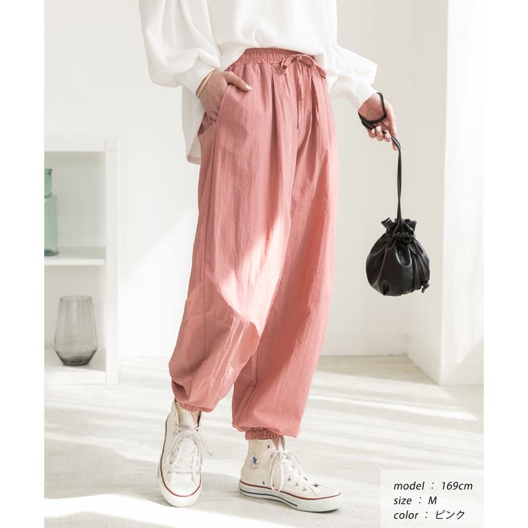 ワッシャー加工・タック ナイロンジョガーパンツ | ad thie | 詳細画像4 