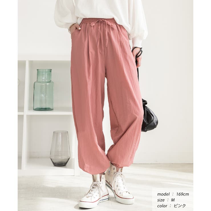 ダークピンク | ワッシャー加工・タック ナイロンジョガーパンツ | ad thie