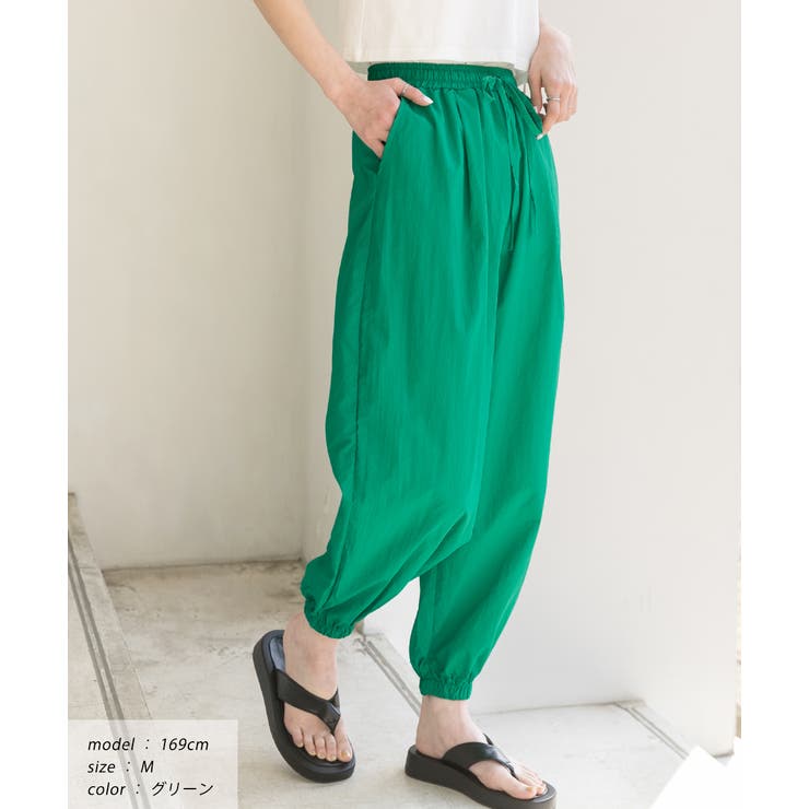 グリーン | ワッシャー加工・タック ナイロンジョガーパンツ | ad thie