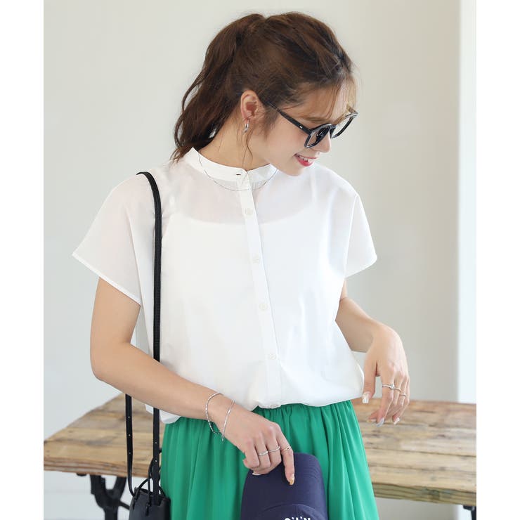 オフホワイト | 無地＆ストライプ バンドカラー | ad thie