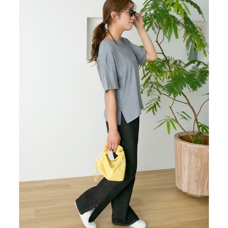 ドロップショルダー ショート丈シンプルTシャツ[品番