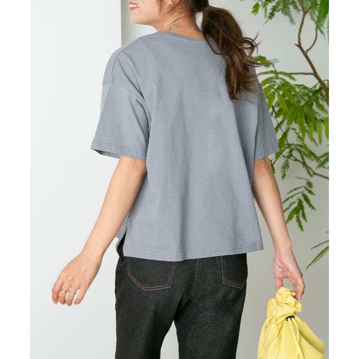 ドロップショルダー ショート丈シンプルTシャツ[品番