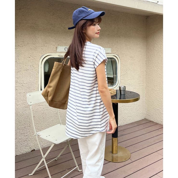 ボーダーTシャツ フレンチスリーブ クルーネック[品番