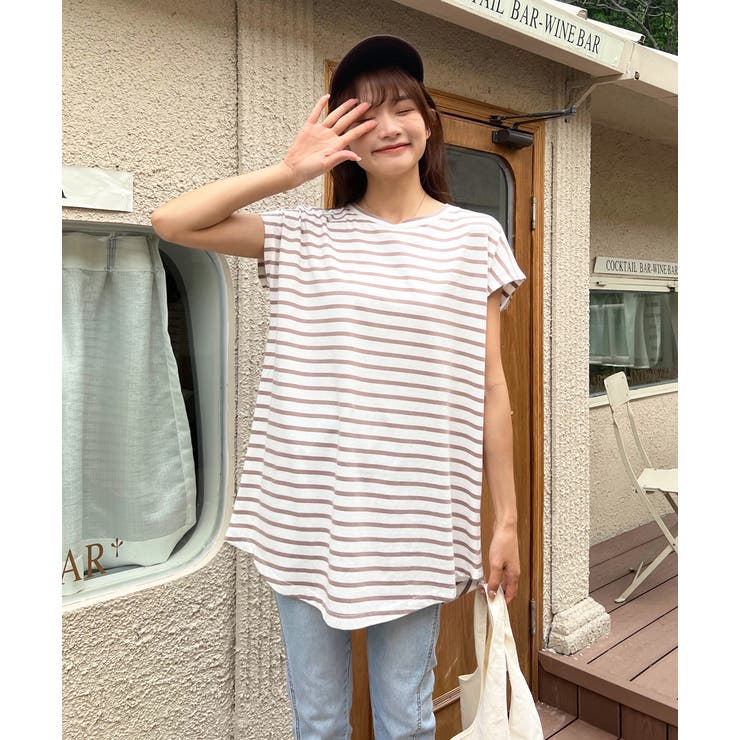 ボーダーTシャツ フレンチスリーブ クルーネック | ad thie | 詳細画像12 