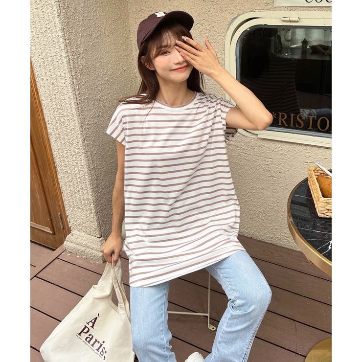 ボーダーTシャツ フレンチスリーブ クルーネック | ad thie | 詳細画像14 