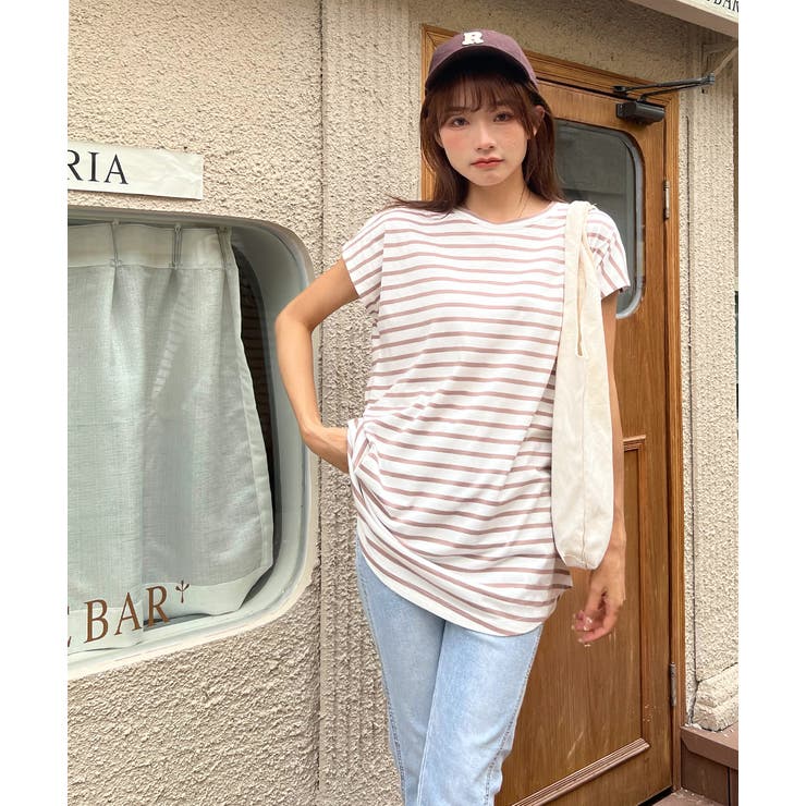 ボーダーTシャツ フレンチスリーブ クルーネック | ad thie | 詳細画像15 