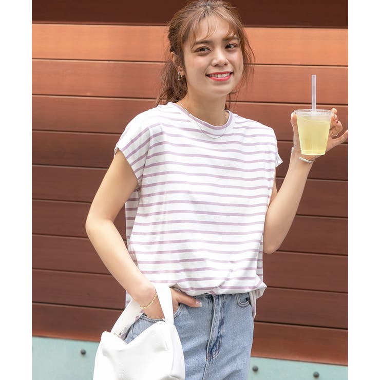 ボーダーTシャツ フレンチスリーブ クルーネック | ad thie | 詳細画像23 