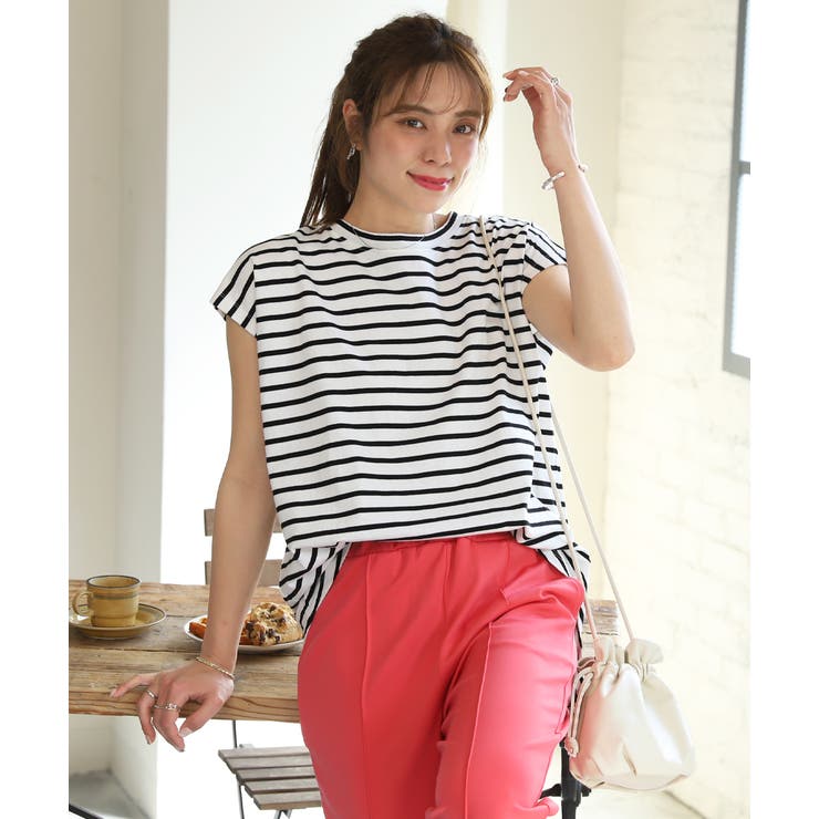 ボーダーTシャツ フレンチスリーブ クルーネック | ad thie | 詳細画像4 