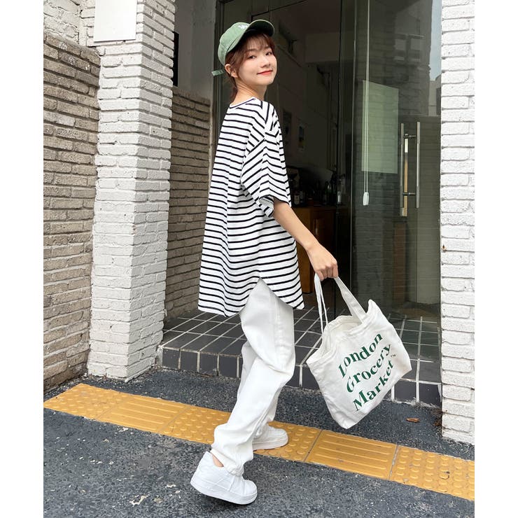ボーダーTシャツ 裾ラウンド ビッグシルエット[品番：ADEW0000868]｜ad 