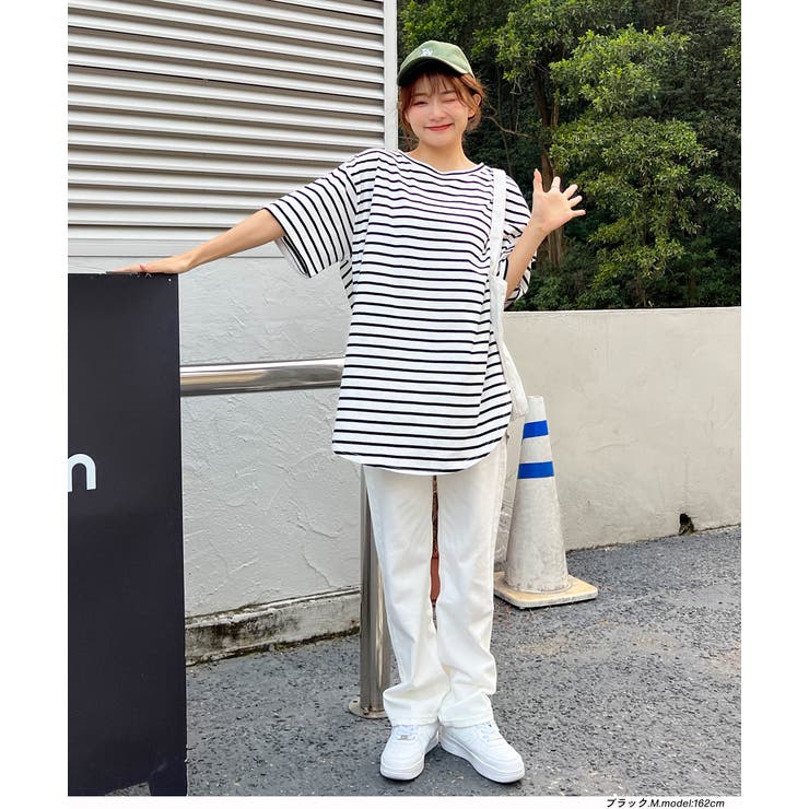 ボーダーTシャツ 裾ラウンド ビッグシルエット[品番：ADEW0000868]｜ad 