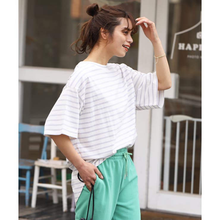 ボーダーTシャツ 裾ラウンド ビッグシルエット[品番：ADEW0000868]｜ad 
