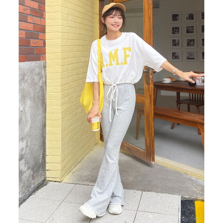 ショート丈プリントTシャツ A.M.F 裾絞り ギャザー ロゴ | ad thie | 詳細画像4 