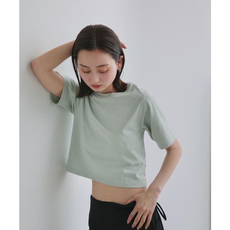 シンプル無地 ボーダー ショート丈ミニTシャツ | ad thie | 詳細画像43 
