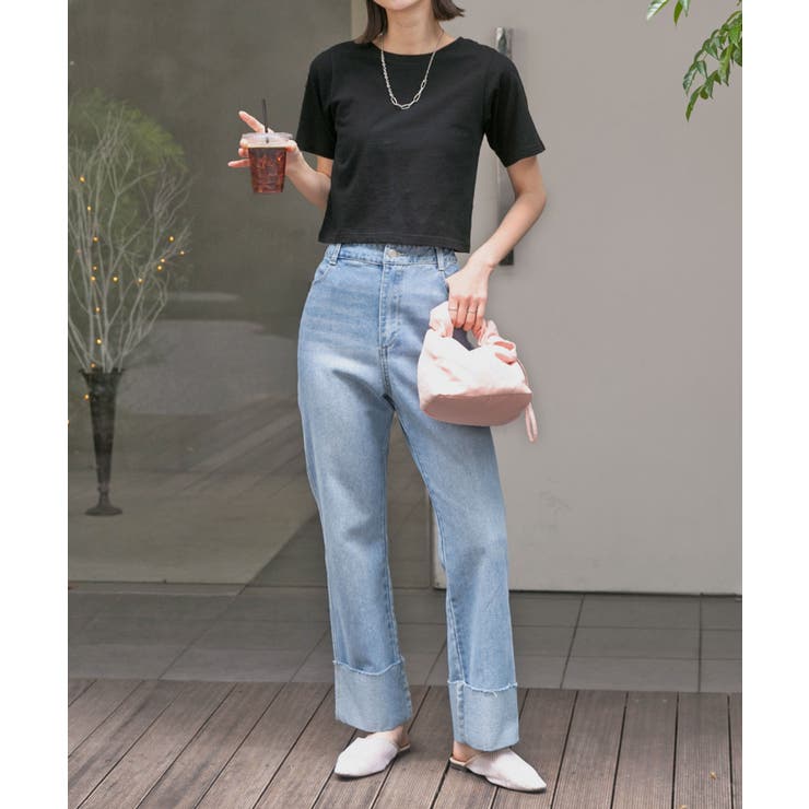 シンプル無地 ボーダー ショート丈ミニTシャツ | ad thie | 詳細画像48 