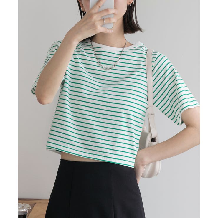 シンプル無地 ボーダー ショート丈ミニTシャツ | ad thie | 詳細画像57 