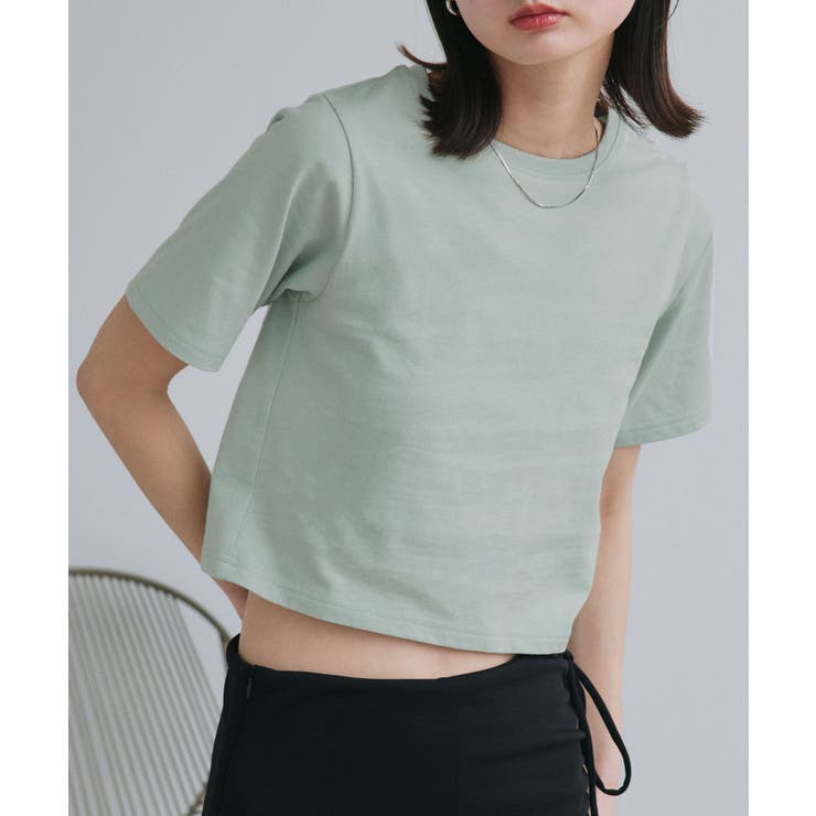 ミント | シンプル無地 ボーダー ショート丈ミニTシャツ | ad thie