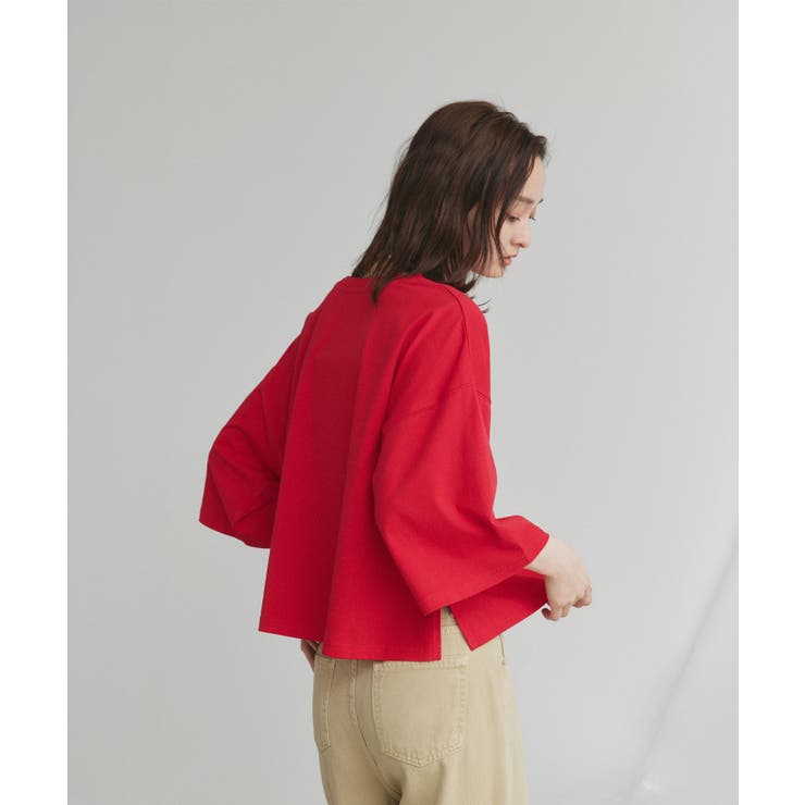 レッド | ワイドシルエット ショート丈Tシャツ | ad thie