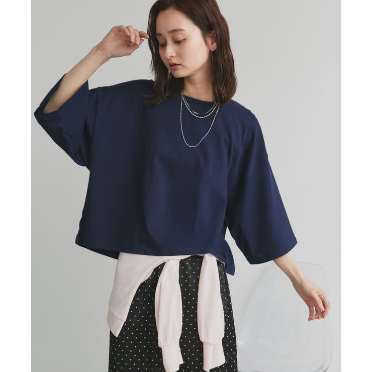 ネイビー | ワイドシルエット ショート丈Tシャツ | ad thie
