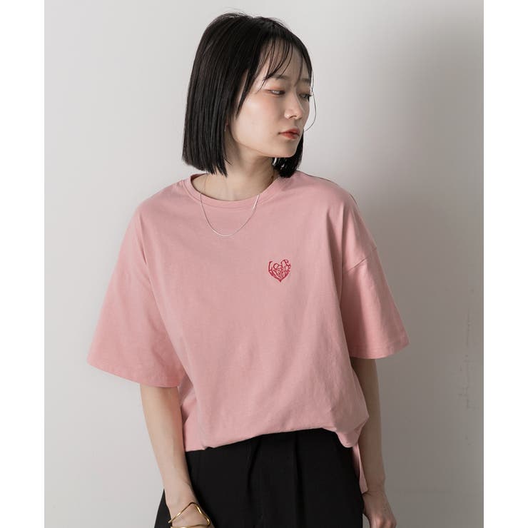 ハート刺繍 ワンポイントTシャツ[品番：ADEW0004543]｜ad thie