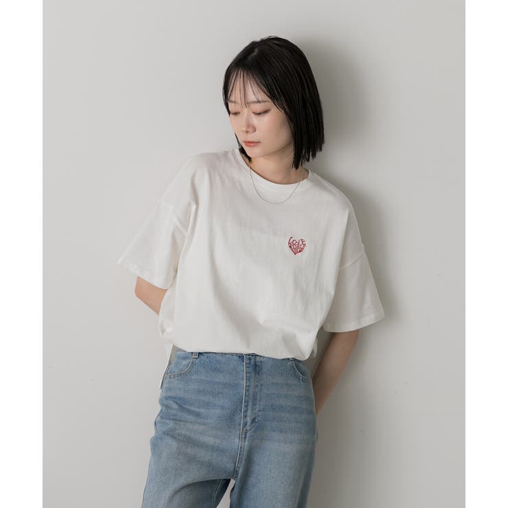 ハート刺繍 ワンポイントTシャツ | ad thie | 詳細画像3 