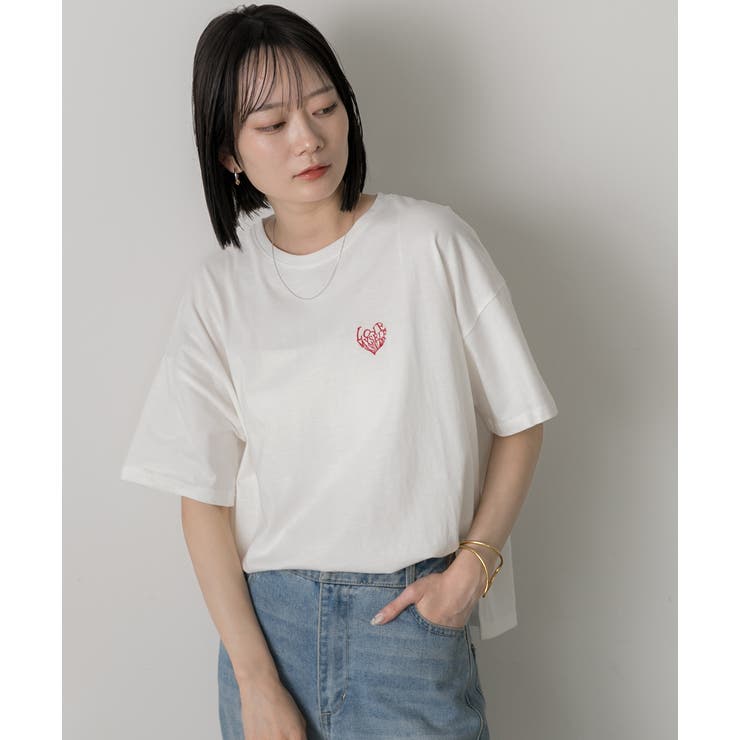 ハート刺繍 ワンポイントTシャツ | ad thie | 詳細画像4 