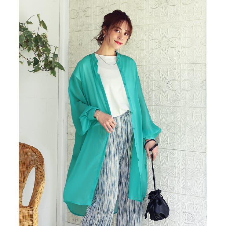 ボリューム袖ロングシアーシャツ [品番：ADEW0003543]｜ad thie