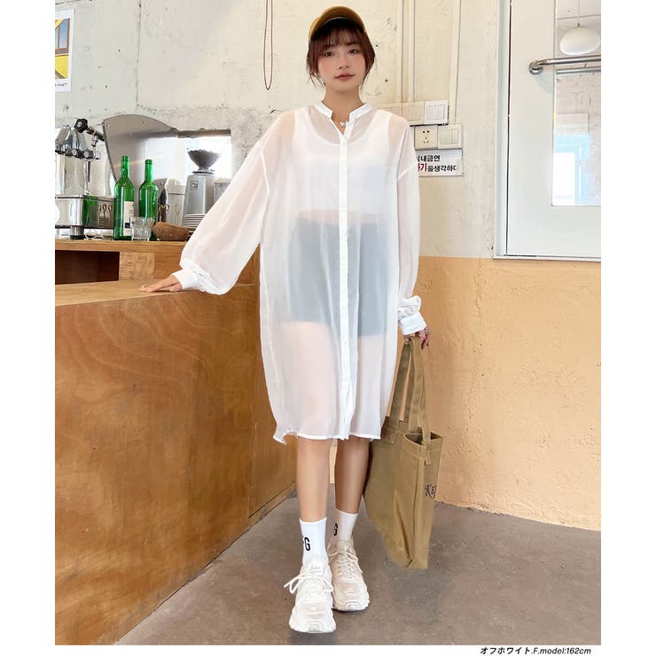 ボリューム袖ロングシアーシャツ [品番：ADEW0003543]｜ad thie 