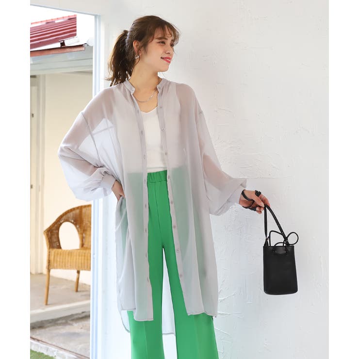 ボリューム袖ロングシアーシャツ [品番：ADEW0003543]｜ad thie