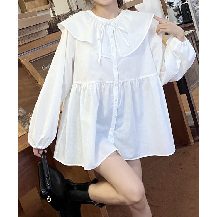 オフホワイト | マルチWAY襟付きティアードシャツ | ad thie