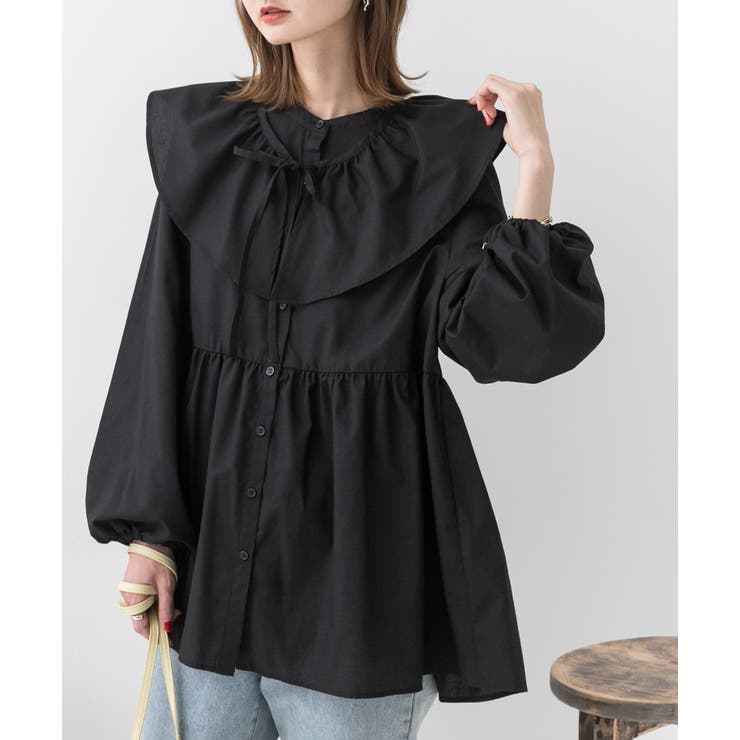 ブラック | マルチWAY襟付きティアードシャツ | ad thie