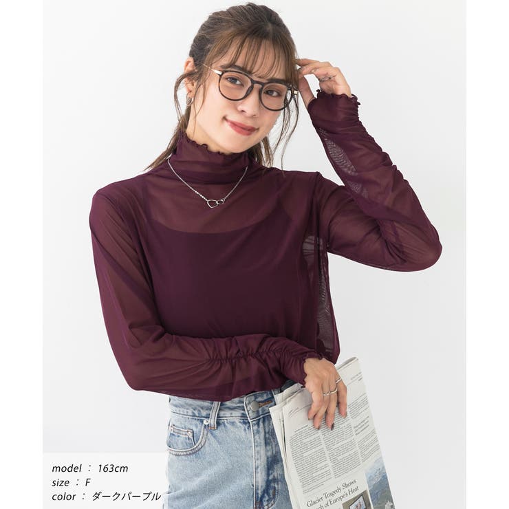 ダークパープル | サムホールシアーハイネックロンT | ad thie